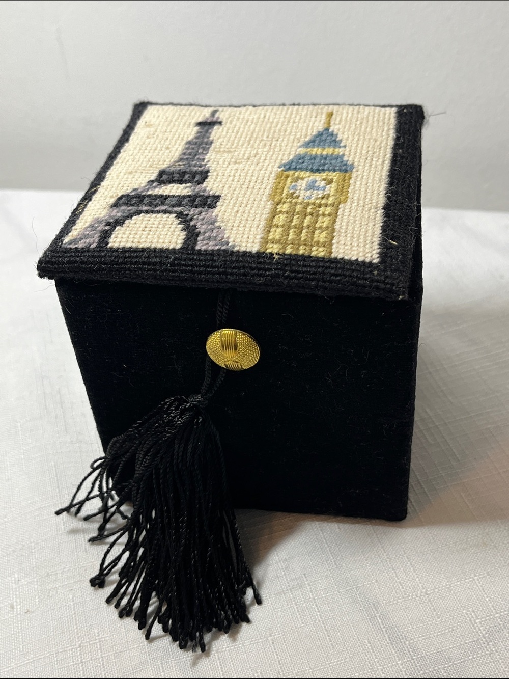 Blown Glass ball ornament with landmarks
Black Velvet Travel Storage Box